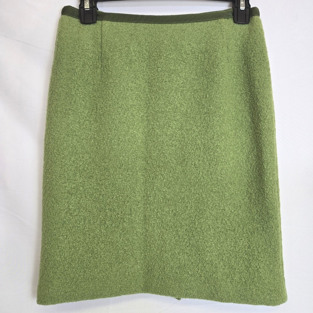 Olsen Europe‎ Wool Mini Pencil Skirt Lined Slit Zipper Green Retro MCM Mod US 2